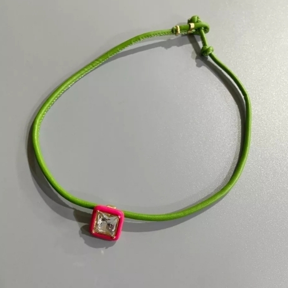NEW Square Gem Geomatric Green Y2K Leather Necklace - Picture 3 of 12